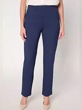 Joan Rivers Regular Hollywood Waist Full Length Ponte Pants Navy L NWOT IN PKG